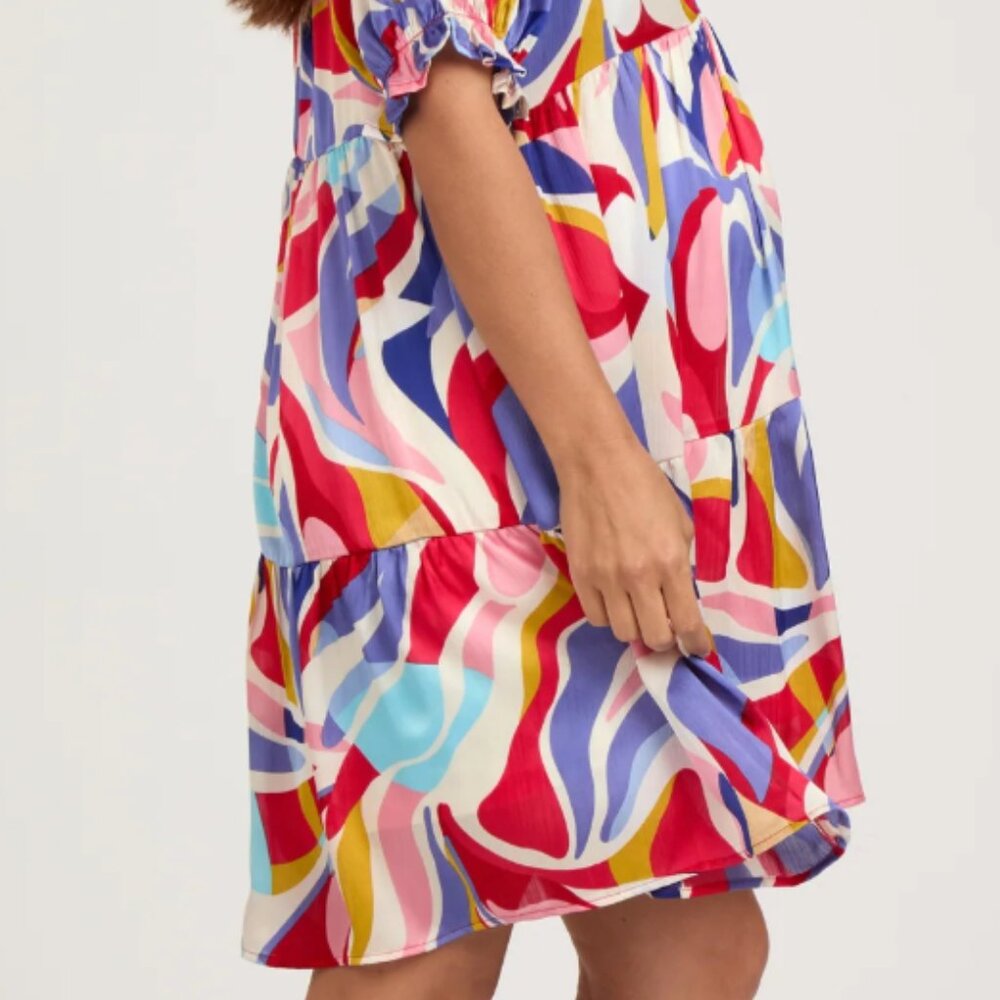 Multi-Color Patterned Ruffle Tiered Dress - Picture 3 of 4